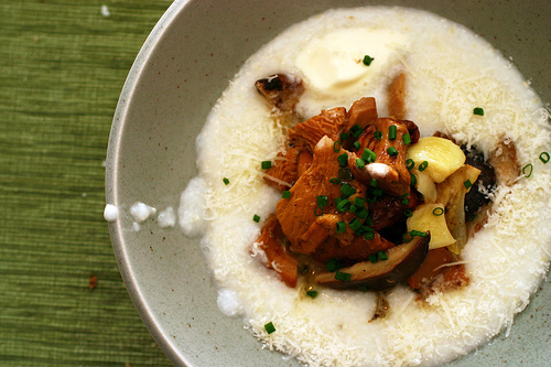 Creamy white polenta with mushrooms