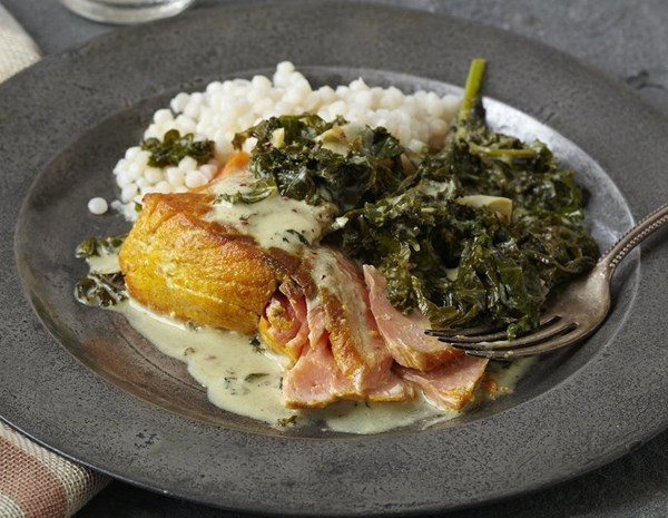 Creamy wild salmon with kale