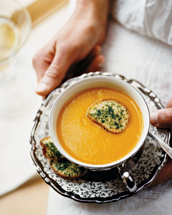 Creamy winter squash soup with herbed crostini recipe | Eat Your Books