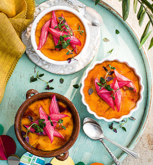 Crema Catalana with roasted rhubarb and thyme [José Pizarro]