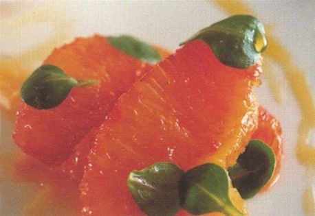 Crème brûlée with blood orange and wholemeal tuile