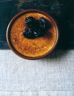 Creme brûlée with prunes in Armagnac