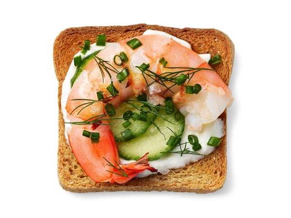 Crème fraîche and shrimp crostini