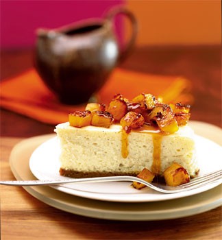 Crème fraîche cheesecake with honey-rum-roasted pineapple