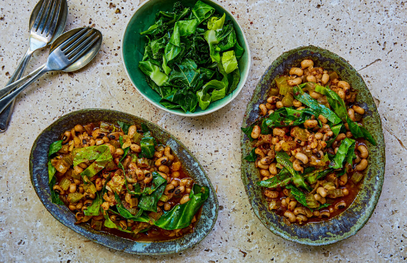 Creole black-eyed beans and 'collards'