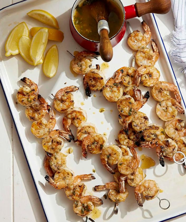 Creole garlic butter grilled shrimp skewers