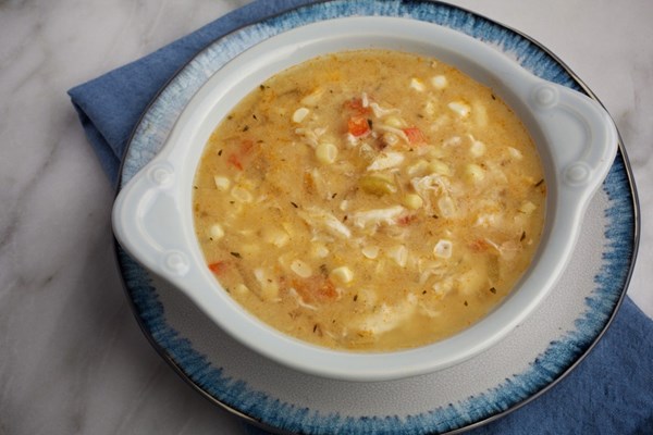Creole-spiced fresh corn and crab soup