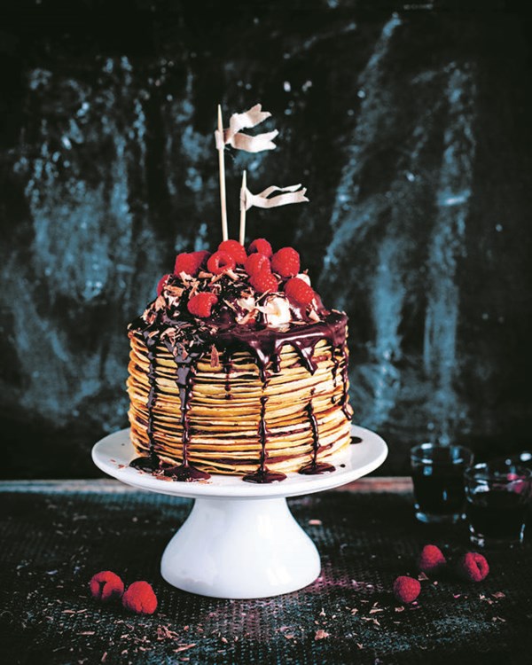 Crêpe cake with orange, chocolate, and Cointreau