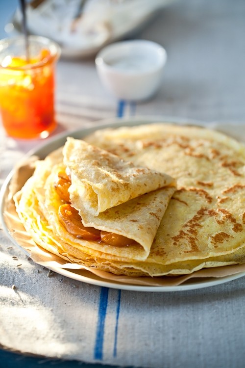 Crepes with honey & lavender roasted persimmons