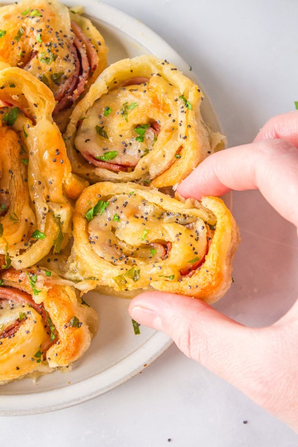 Crescent roll ham and cheese pinwheels
