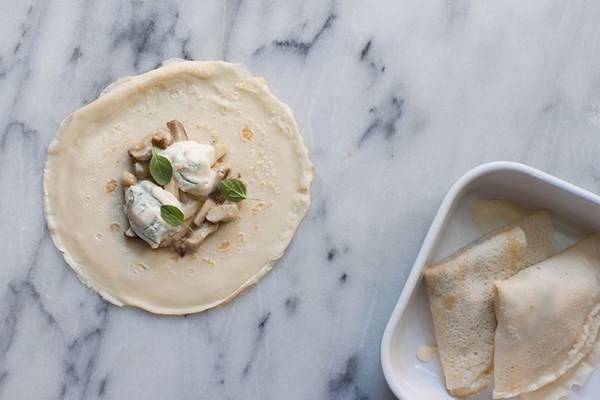 Crespelle with porcini and Gorgonzola