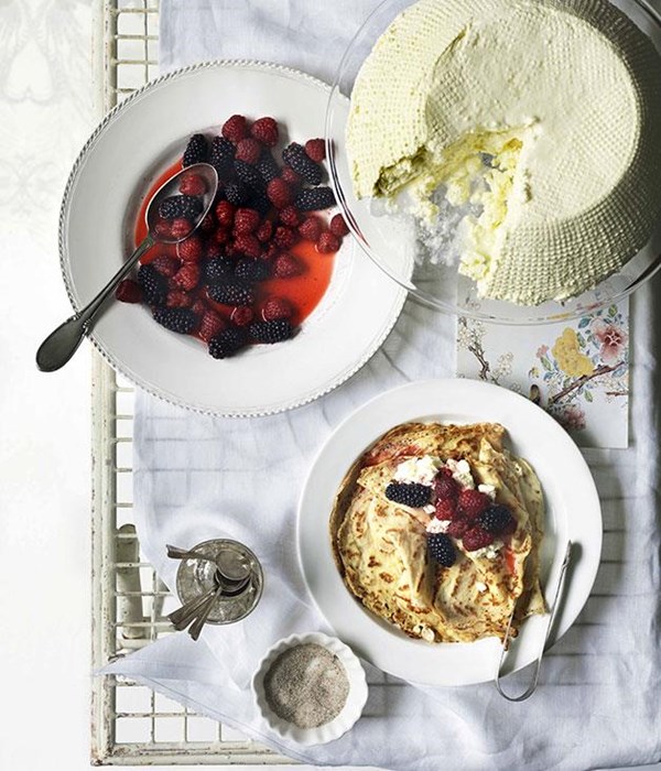 Crespelle with ricotta, berries, lemon and sugar