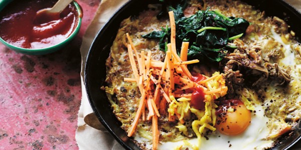 Crisp bibimbap skillet pancake