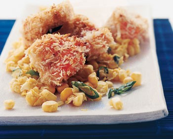 Crisp chipotle shrimp with corn and scallions