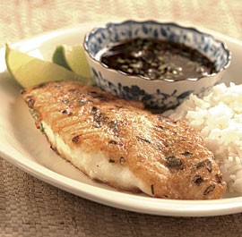 Crisp cod with soy-ginger dipping sauce