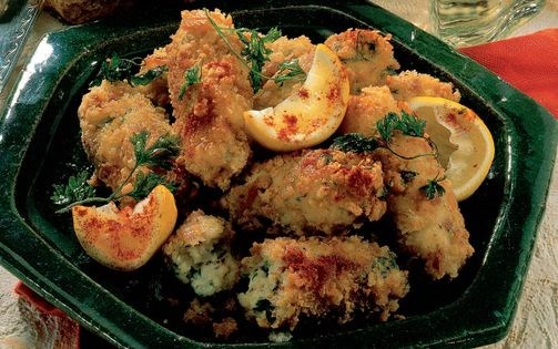 Crisp-crumbed fish sausages