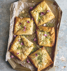 Crisp filo parcels with cream & rose water (Moutabag ashta)