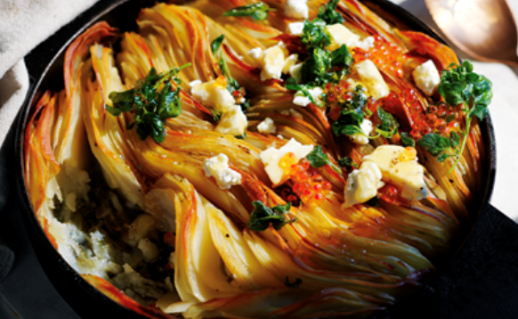 Crisp leaf potatoes with barrel-aged feta
