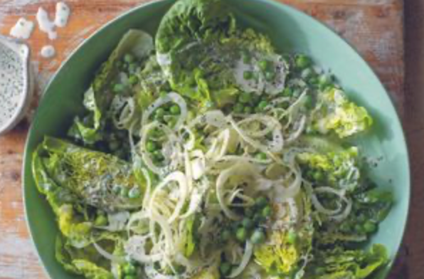 Crisp leaves with peas and buttermilk herb dressing