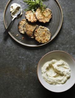 Crisp oven-baked aubergine fritters