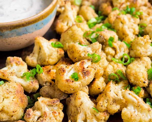 Crisp oven-fried cauliflower with tahini-yogurt sauce
