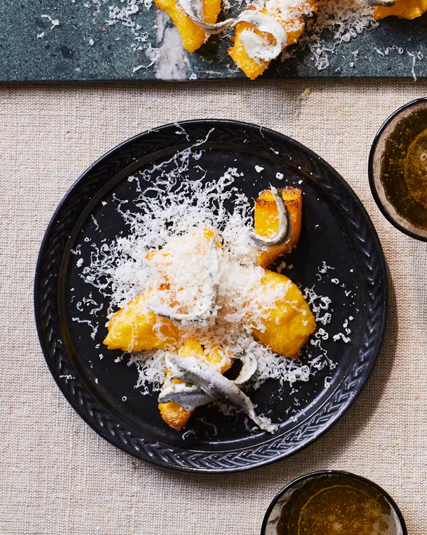 Crisp polenta with Parmesan and anchovy (Conor Gadd)