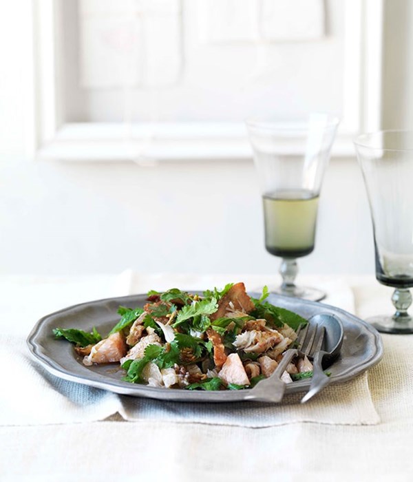 Crisp pork belly with crab and pomelo
