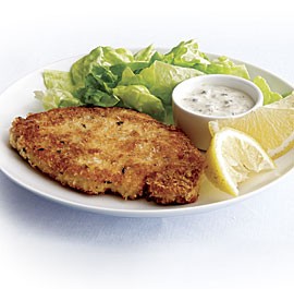 Crisp pork cutlets with lemon-caper sauce