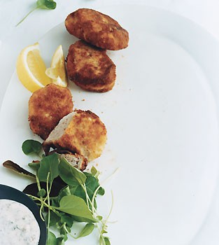 Crisp pork medallions with creamy caper sauce