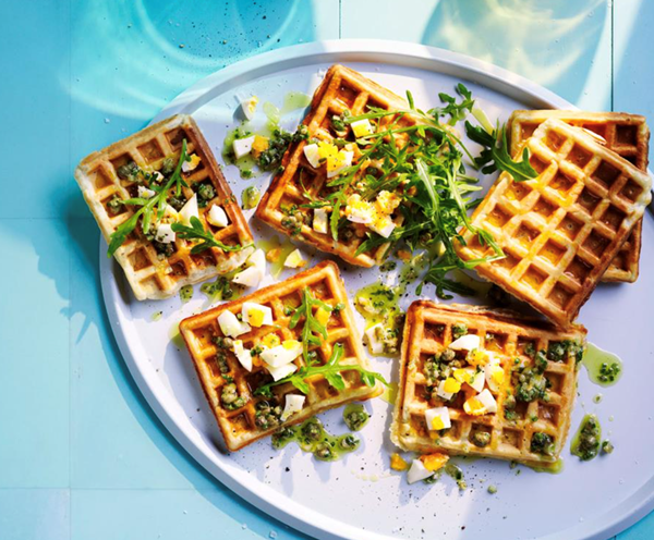 Crisp potato waffles with sauce gribiche