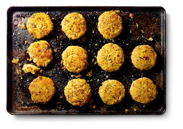 Crisp quinoa cakes with almonds, rosemary, and Dijon