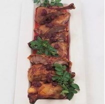 Crisp roast duck with confit of sour cherries
