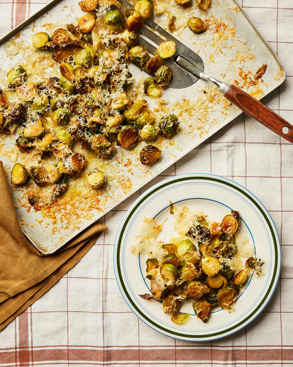 Crisp roast sprouts with a Manchego crust