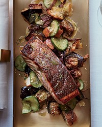 Crisp salmon with sesame-cumin eggplant panzanella