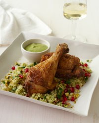 Crisp spiced chicken with hummus vinaigrette