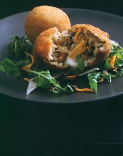 Crisp wild mushroom risotto with mozzarella