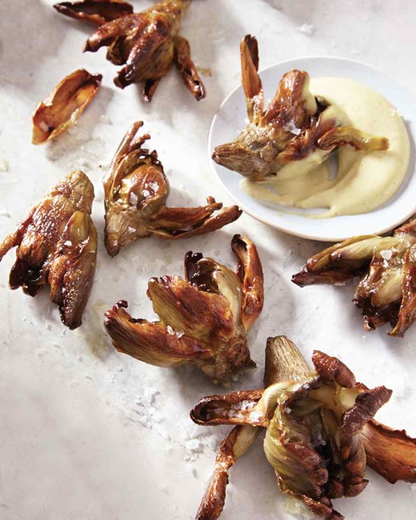 Crisped baby artichokes with caper aïoli