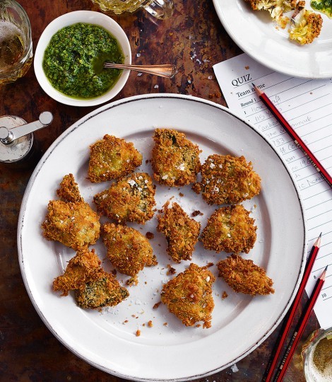 Crispy artichokes with hazelnut salsa verde