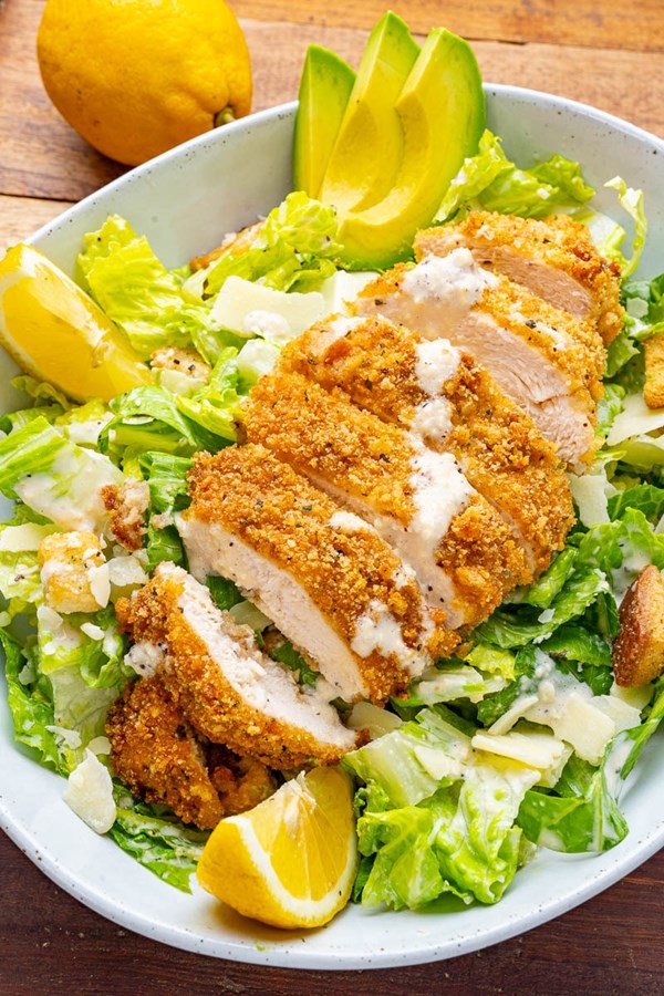 Crispy baked Caesar chicken salad