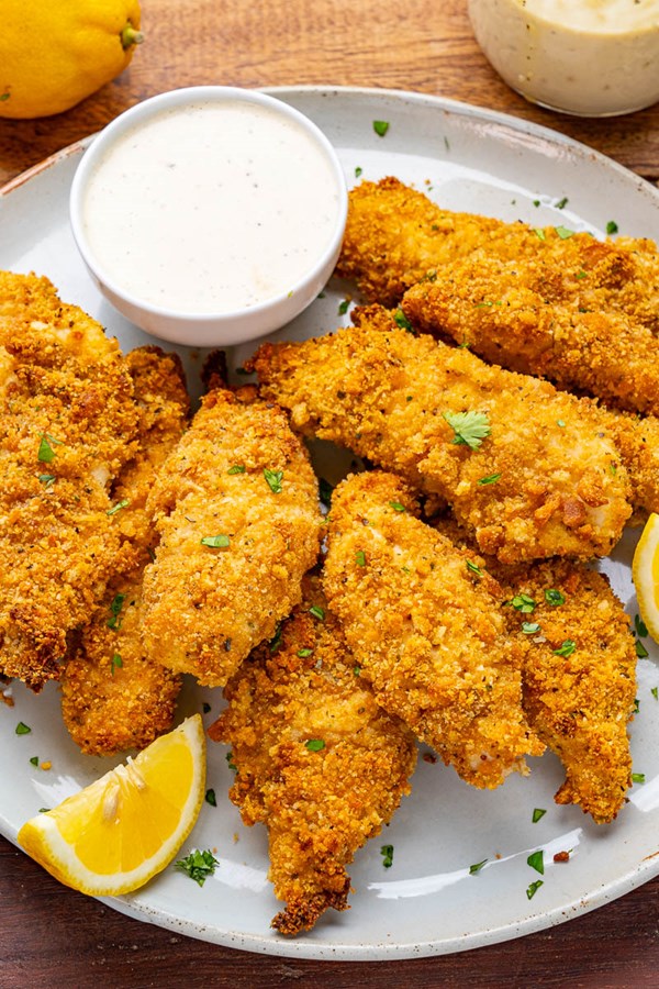 Crispy baked Caesar chicken strips