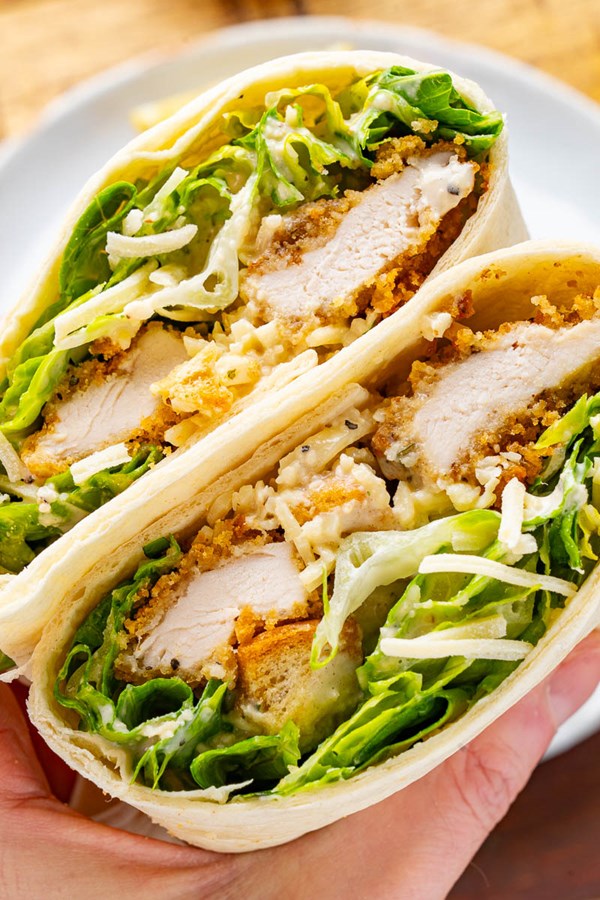 Crispy baked Caesar chicken wraps