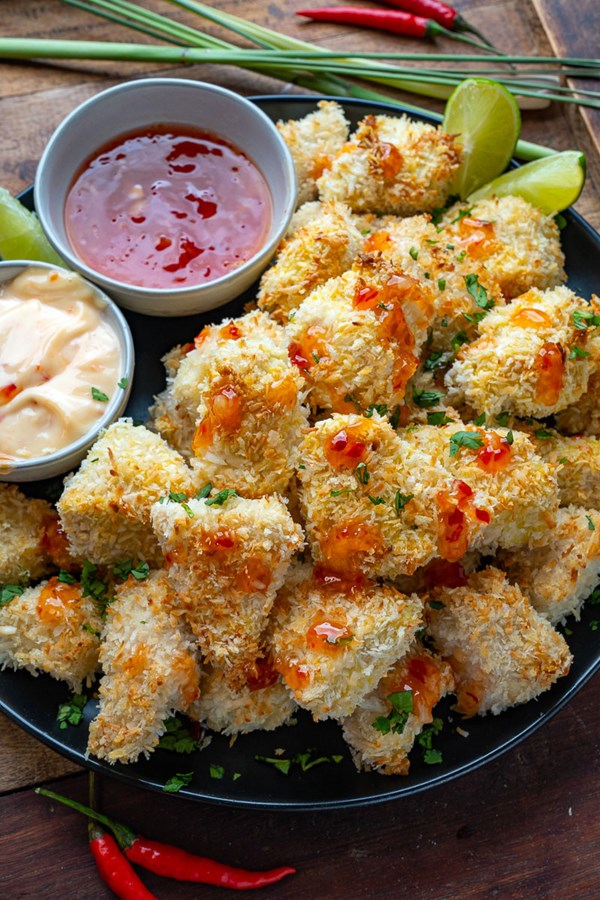 Crispy baked coconut chicken bites