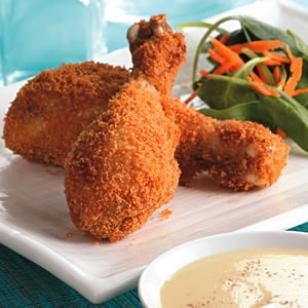 Crispy baked drumsticks with honey-mustard sauce