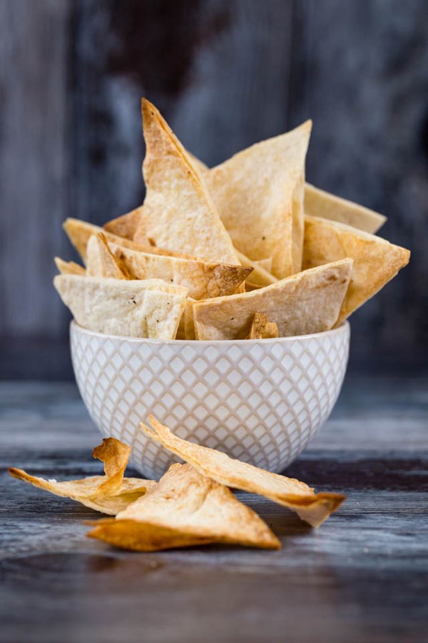Crispy baked homemade tortilla chips made from wraps