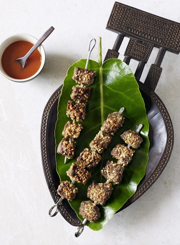 Crispy beef and peanut kebabs
