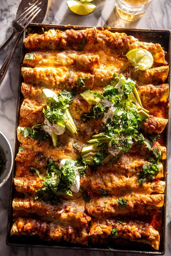 Crispy black bean sweet potato enchiladas