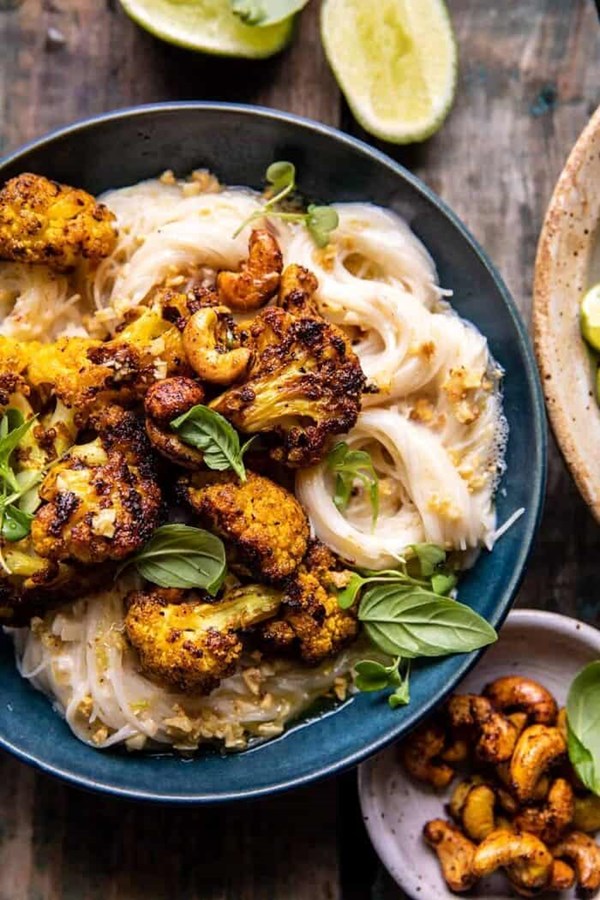 Crispy black pepper turmeric cauliflower and garlic noodles