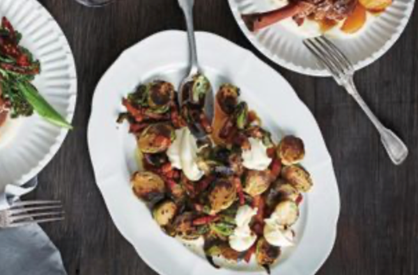 Crispy Brussels sprouts with bacon, maple and pomegranate dressing [Matthew Roberts, Eschalot]