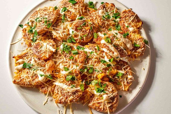 Crispy Caesar smashed potatoes