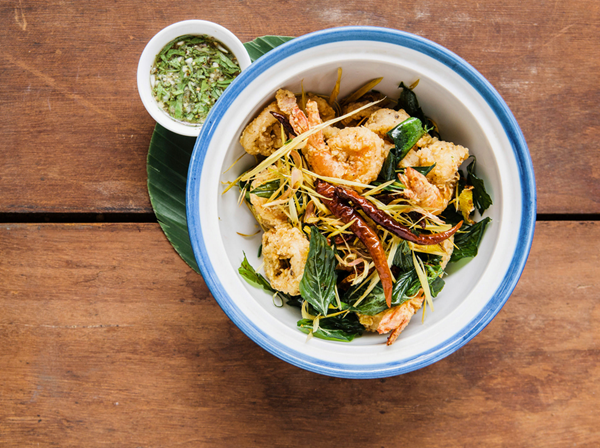 Crispy calamari and prawns with pepper-lime sauce